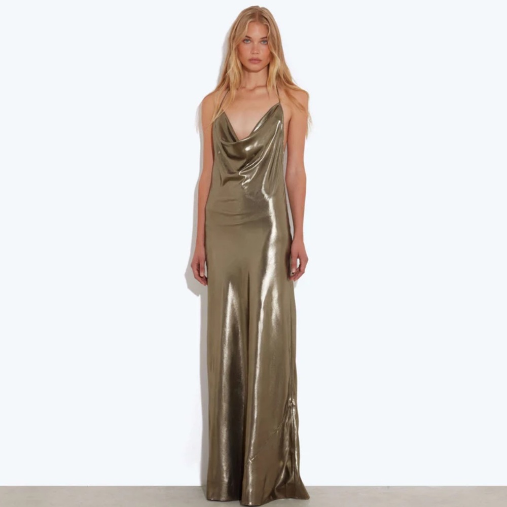 Rat & Boa Metallic Gold Cowl Slip Maxi Dress